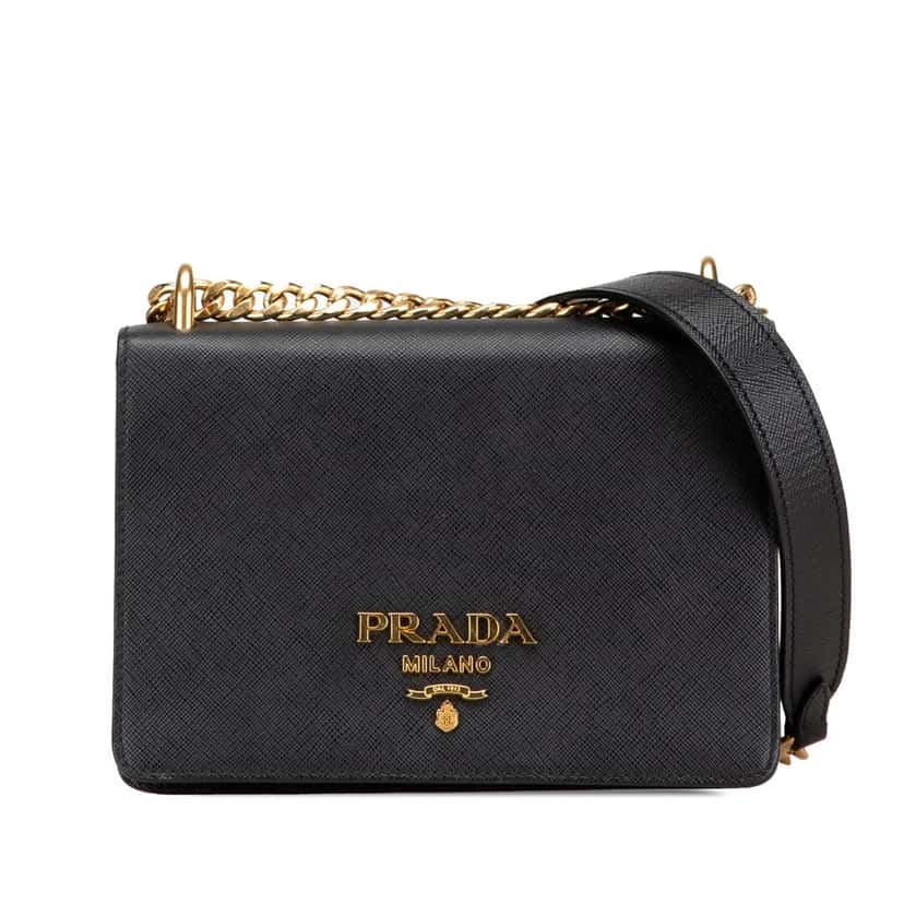 Prada Saffiano Lux Chain Crossbody Black Leather Good condition - Front View