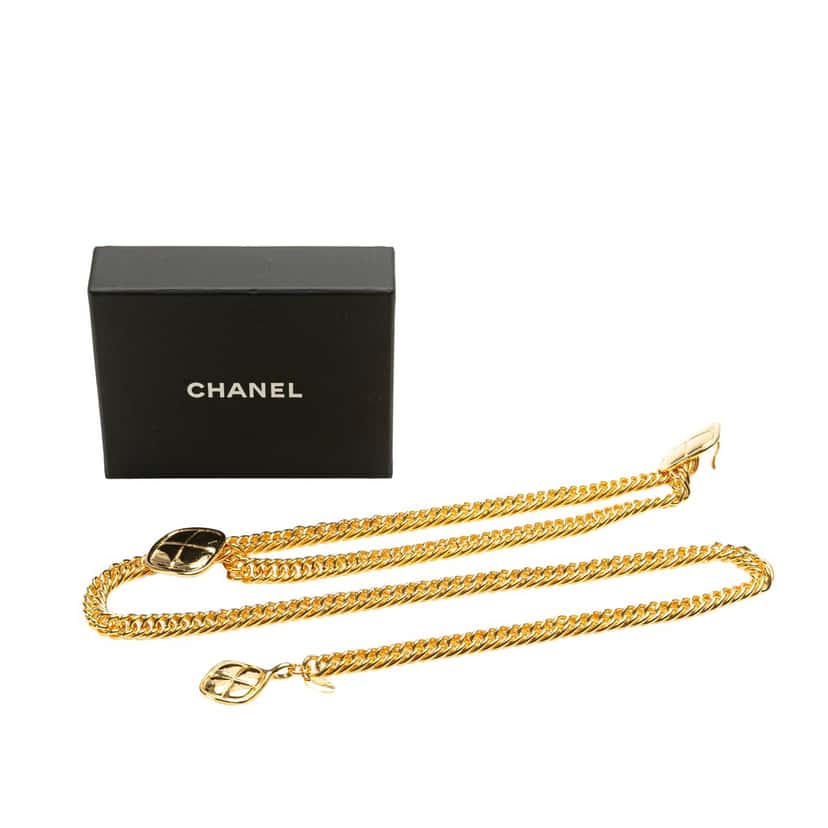 Chanel Gold Plated Quilt Charm Chain Belt Gold Metal Good condition - Box View