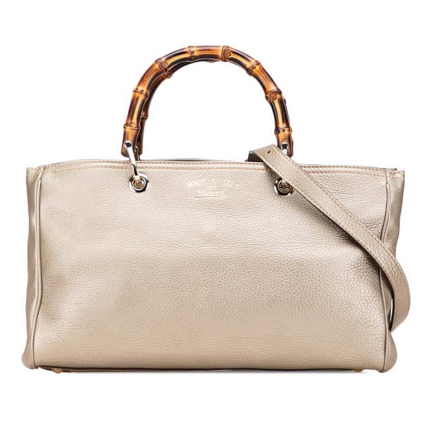 Gucci Medium Calfskin Bamboo Shopper Satchel Gold Leather Good condition - Front View