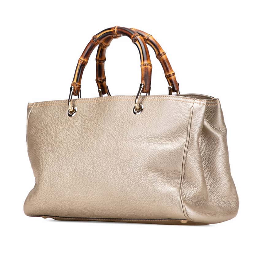 Gucci Medium Calfskin Bamboo Shopper Satchel Gold Leather Good condition - Back View
