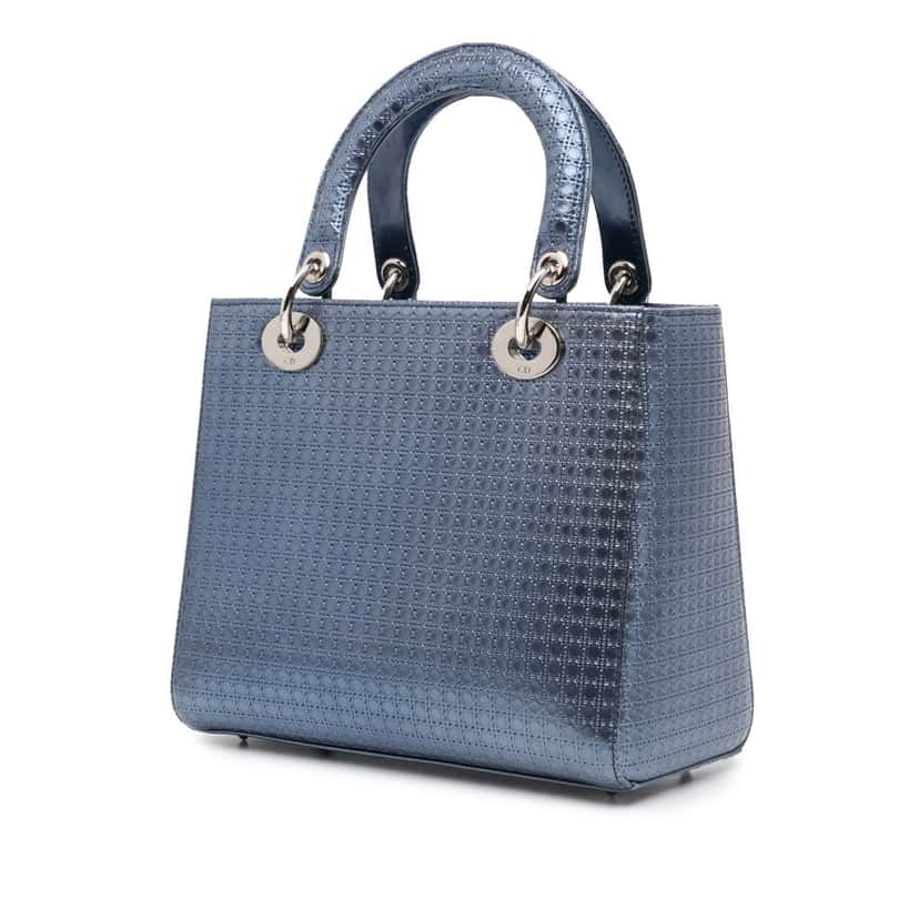 Dior Medium Metallic Patent Microcannage Lady Dior Blue Leather Good condition - Back View