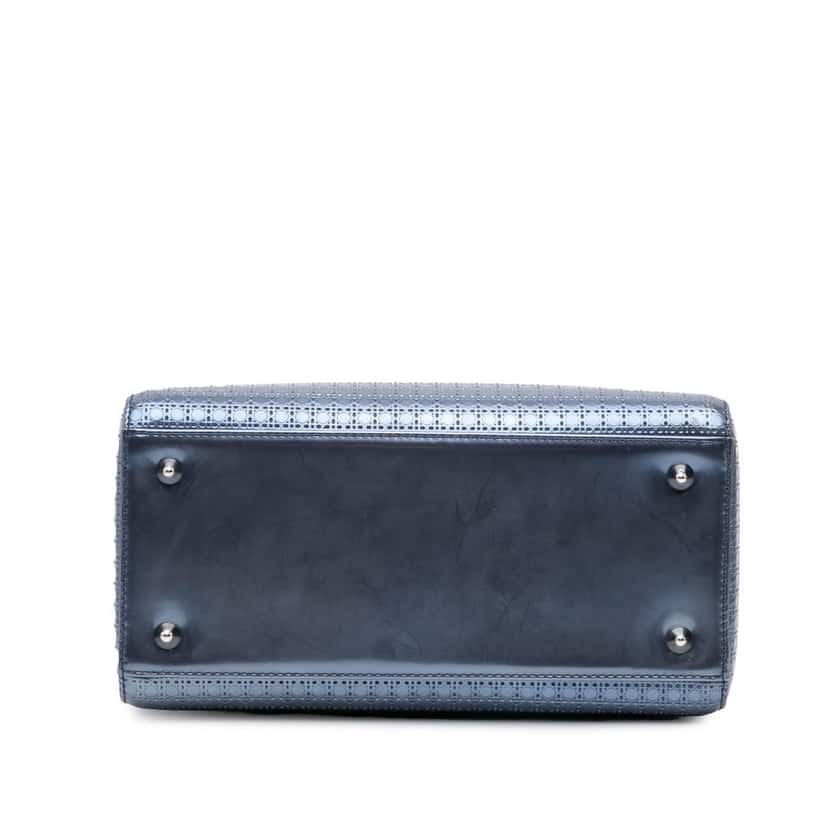 Dior Medium Metallic Patent Microcannage Lady Dior Blue Leather Good condition - Inside View