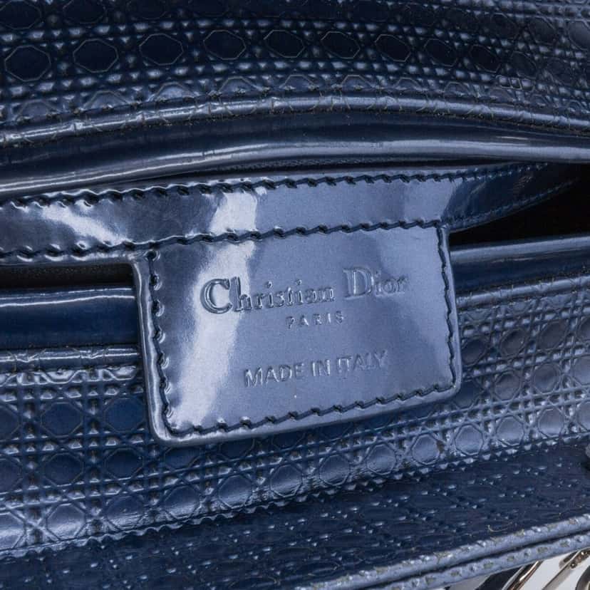 Dior Medium Metallic Patent Microcannage Lady Dior Blue Leather Good condition - Box View