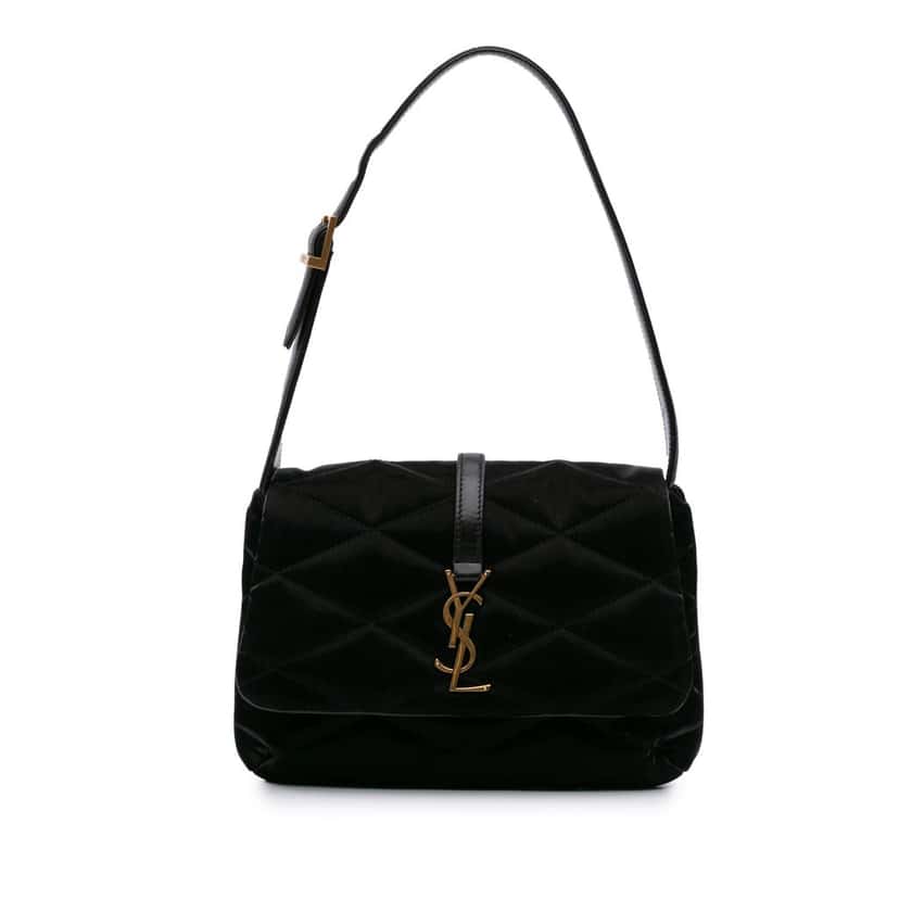 Saint Laurent Quilted Satin Le 57 Shoulder Bag Black Satin Good condition - Front View