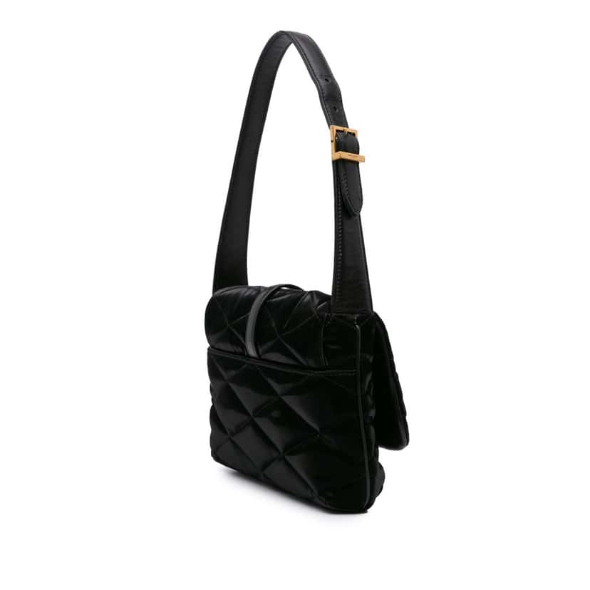 Saint Laurent Quilted Satin Le 57 Shoulder Bag Black Satin Good condition - Back View