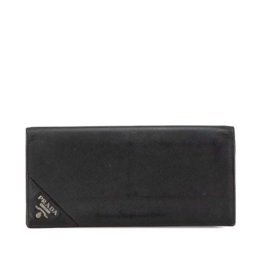 Prada Saffiano Bifold Long Wallet Black Leather Good condition - Front View