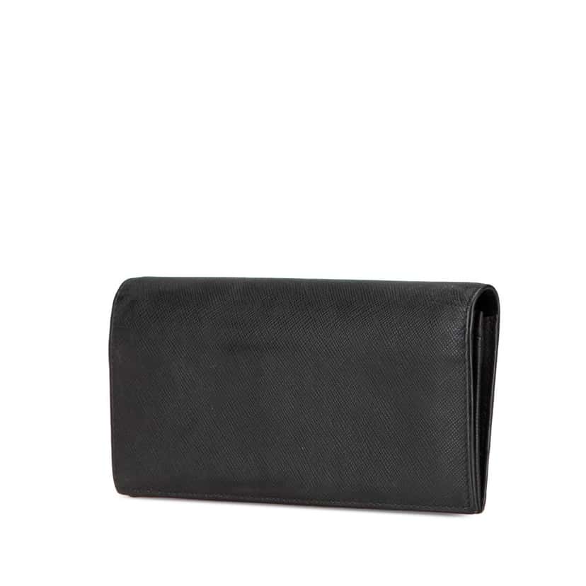 Prada Saffiano Bifold Long Wallet Black Leather Good condition - Back View