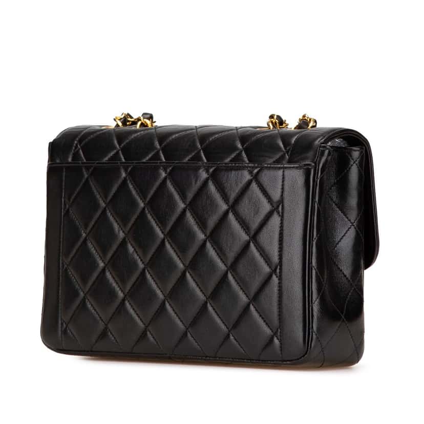 Chanel Medium CC Quilted Lambskin Border Single Flap Black Leather Good condition - Back View