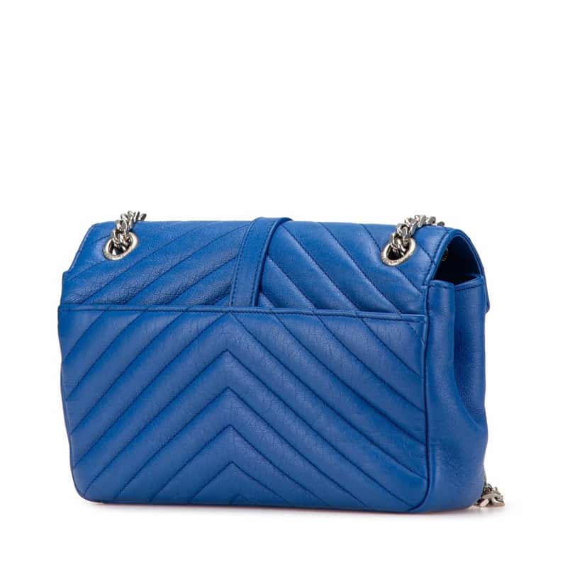 Saint Laurent Medium Matelasse Sheepskin Monogram Envelope Shoulder Bag Blue Leather Good condition - Back View
