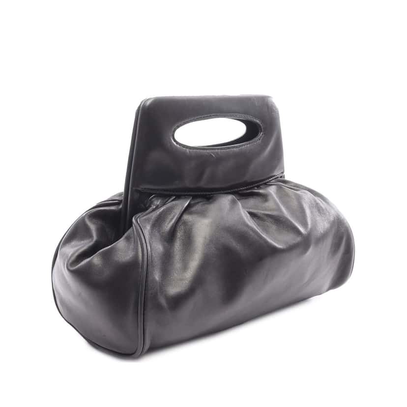 Chanel Lambskin Camellia Top Handle Frame Bag Black Leather Good condition - Back View