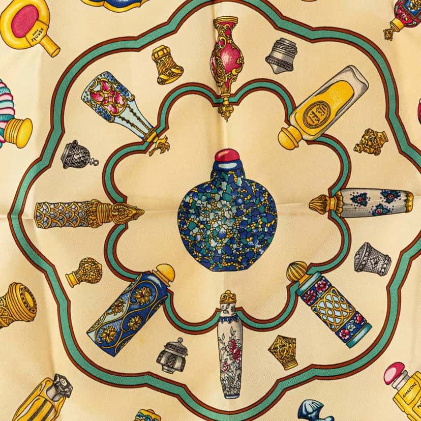 Hermès Qu'Importe Le Flacon Silk Scarf Yellow Silk Good condition - Back View