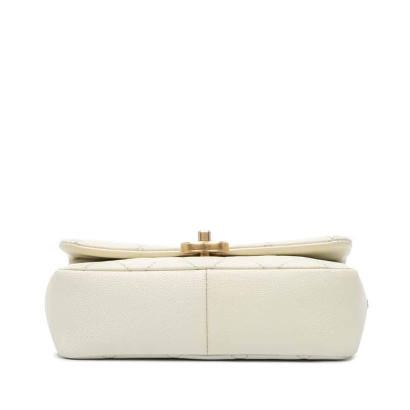 Chanel Small Quilted Caviar Chain Melody Flap White Leather Very good condition - Inside View