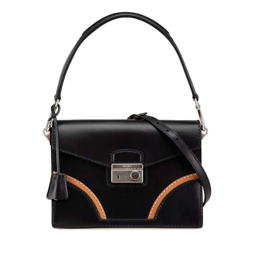 Prada Vitello Stitched Sound Lock Satchel Black Leather Good condition - Front View