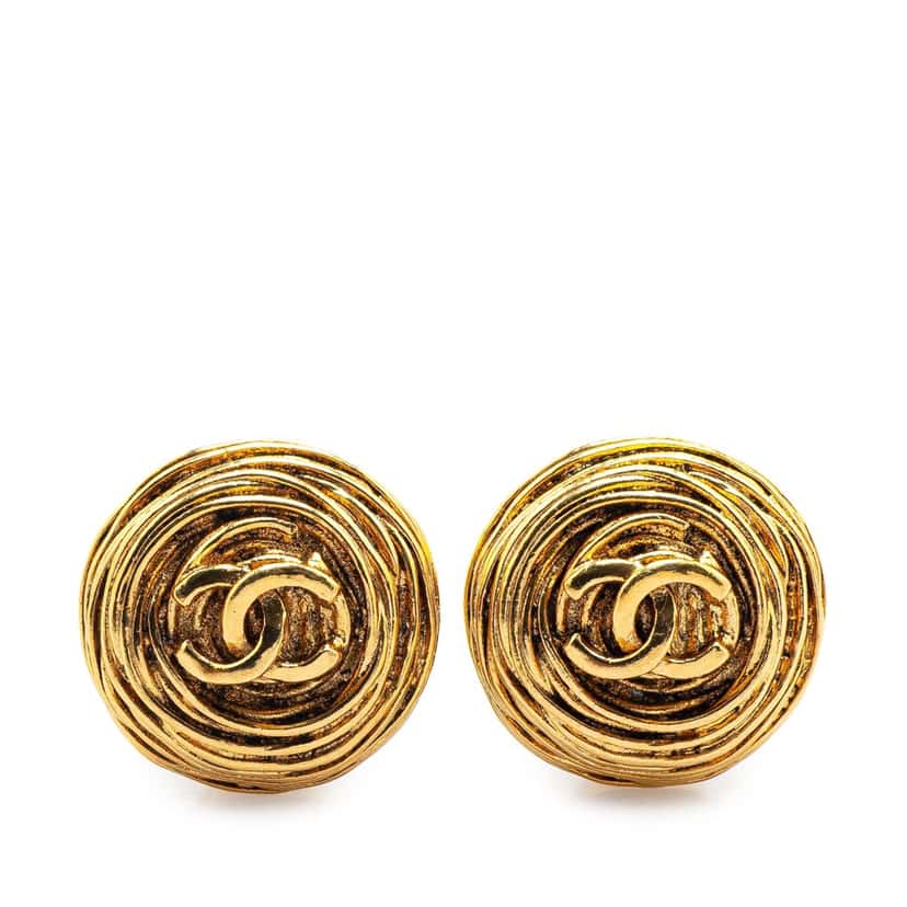 Chanel Gold Plated CC Round Clip On Earrings Gold Metal Good condition - Front View