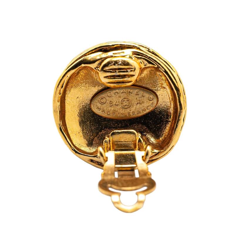 Chanel Gold Plated CC Round Clip On Earrings Gold Metal Good condition - Inside View