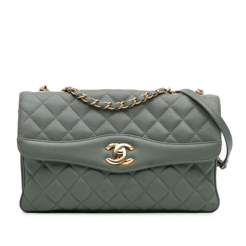 Chanel Large Quilted Lambskin Daily Companion Flap Green Leather Good condition - Front View