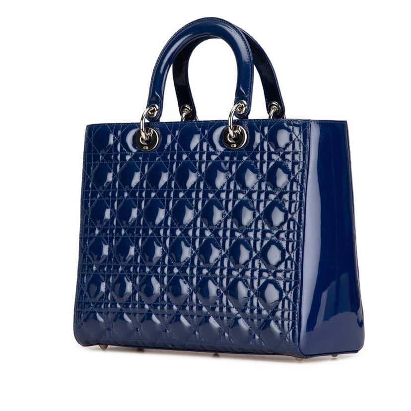 Dior Large Patent Cannage Lady Dior Blue Leather Good condition - Back View