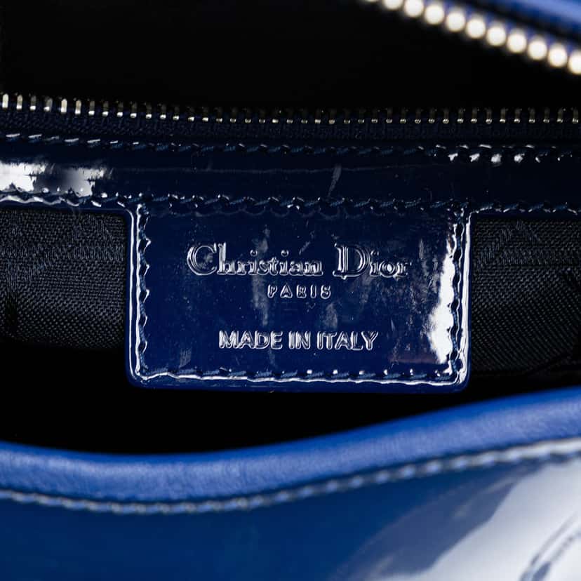 Dior Large Patent Cannage Lady Dior Blue Leather Good condition - Box View