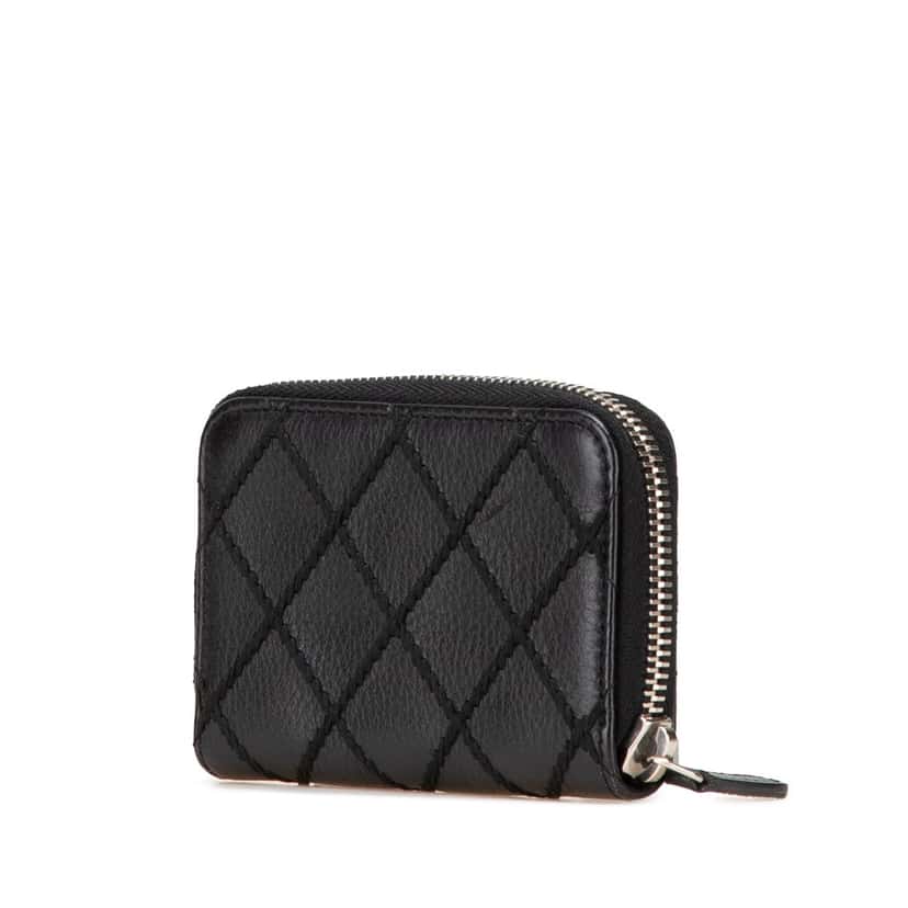 Chanel CC Quilted Calfskin Wild Stitch Zip Coin Purse Black Leather Good condition - Back View