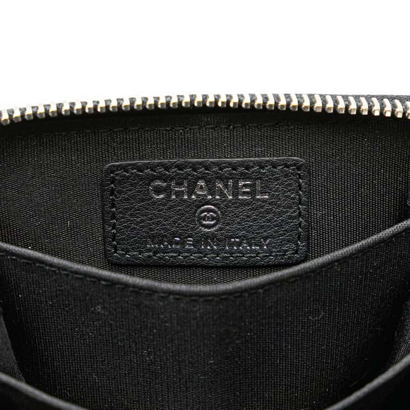 Chanel CC Quilted Calfskin Wild Stitch Zip Coin Purse Black Leather Good condition - Box View