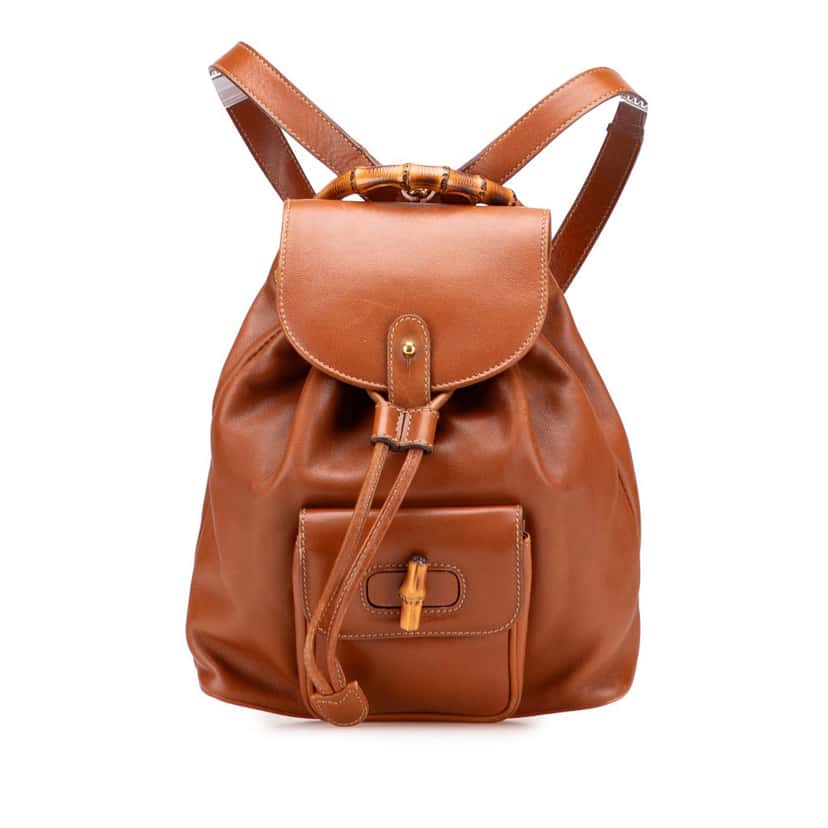 Gucci Leather Bamboo Backpack Brown Leather Good condition - Front View