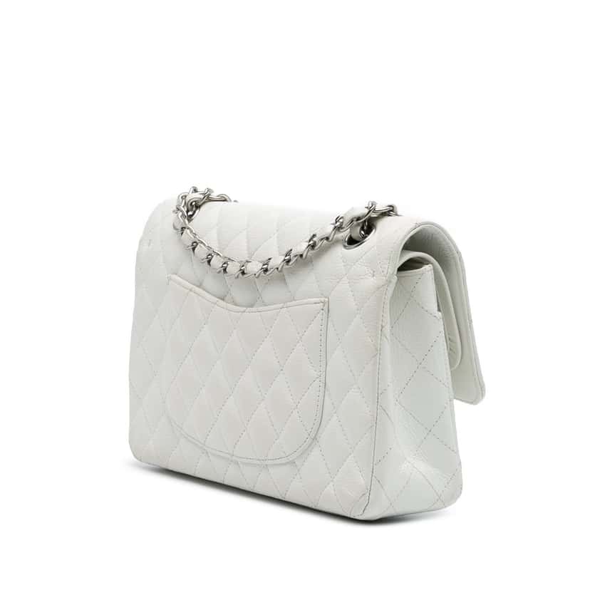 Chanel Medium Classic Caviar Double Flap White Leather Good condition - Back View
