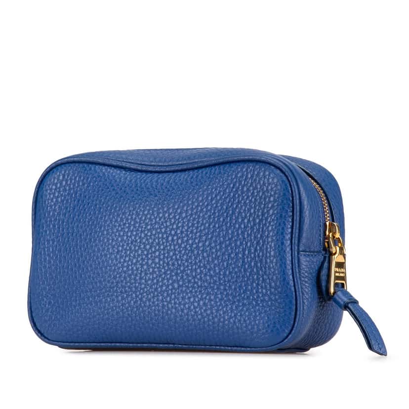 Prada Vitello Daino Cosmetic Pouch Blue Leather Good condition - Back View