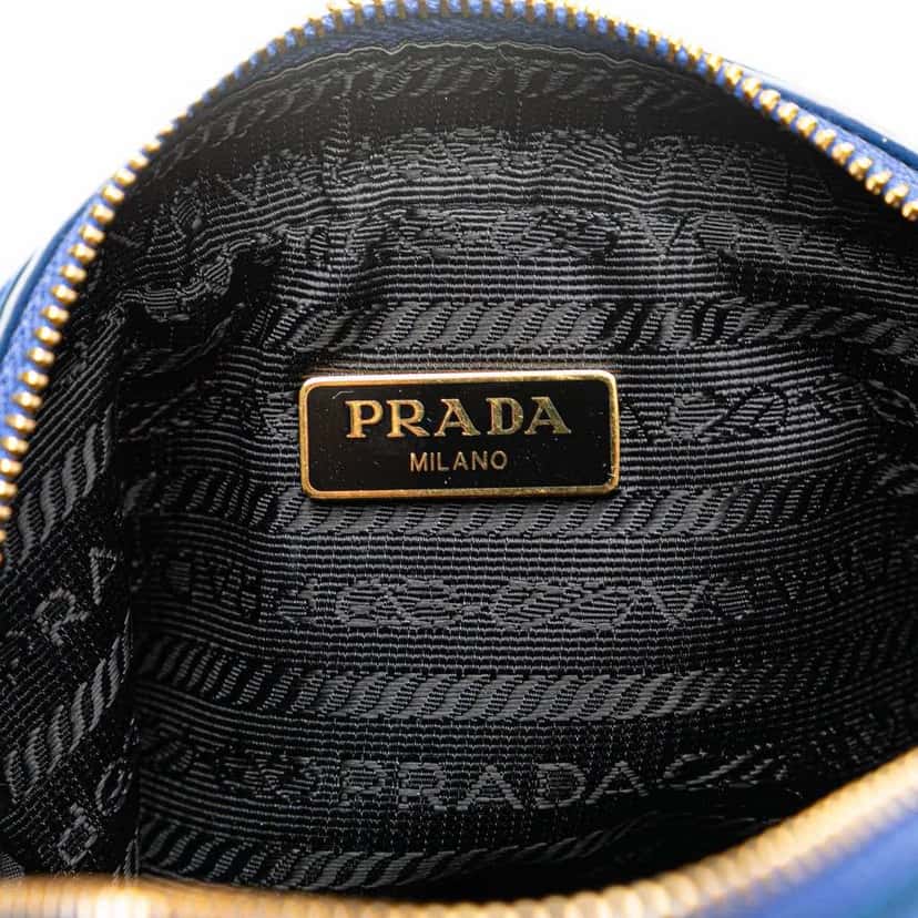 Prada Vitello Daino Cosmetic Pouch Blue Leather Good condition - Box View