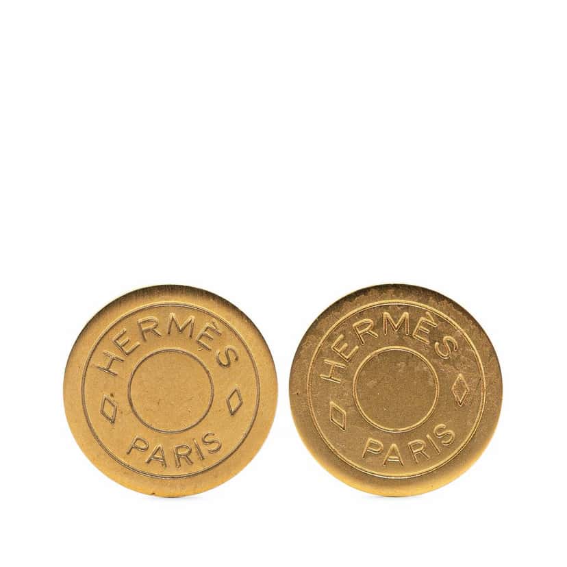 Hermès Gold Plated Bijouterie Fantaisie Clou De Selle Clip On Earrings Gold Metal Good condition - Front View