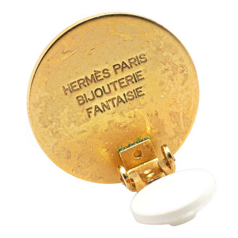 Hermès Gold Plated Bijouterie Fantaisie Clou De Selle Clip On Earrings Gold Metal Good condition - Inside View