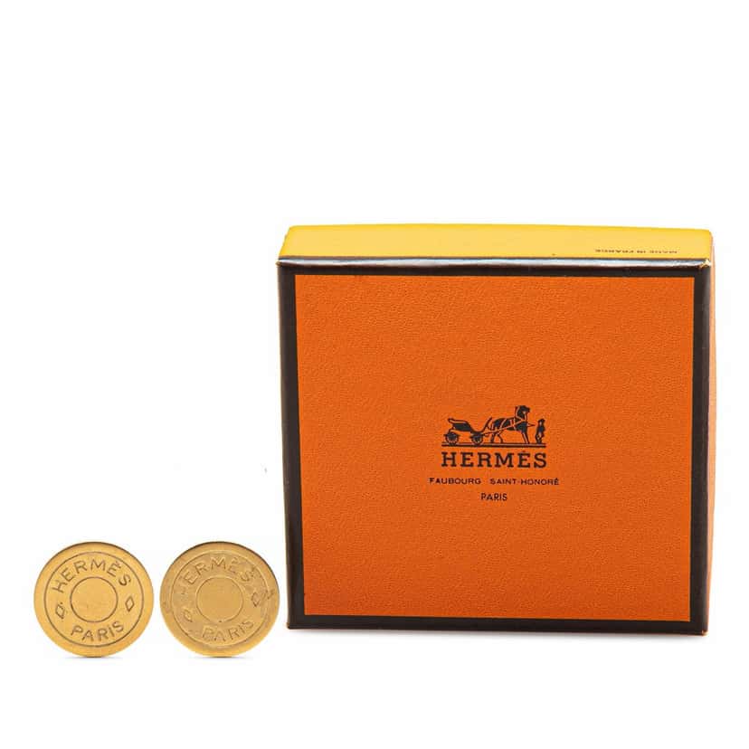 Hermès Gold Plated Bijouterie Fantaisie Clou De Selle Clip On Earrings Gold Metal Good condition - Model View