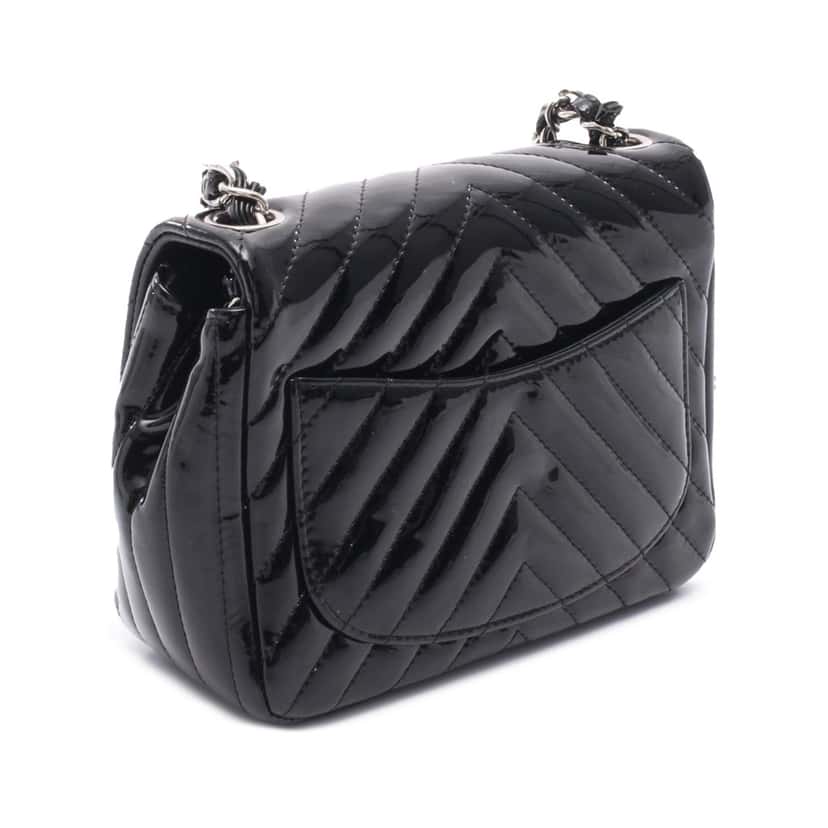 Chanel Mini Square Classic Chevron Patent Single Flap Black Leather Good condition - Back View