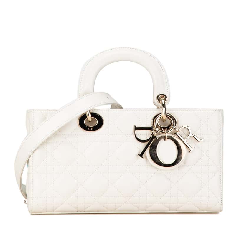 Dior Medium Lambskin Cannage Lady D Joy White Leather Good condition - Front View