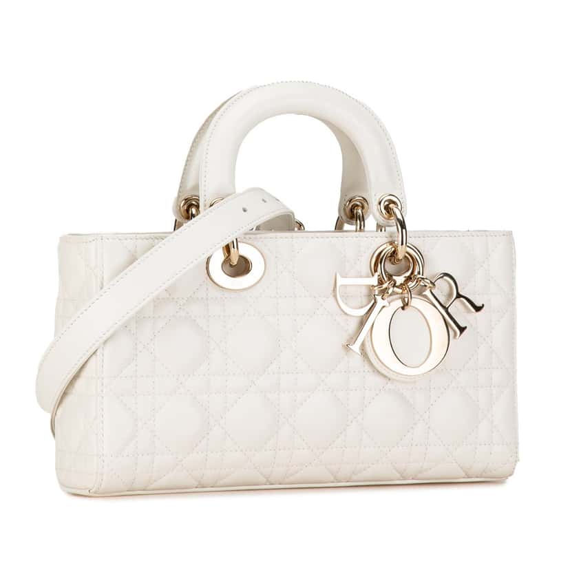 Dior Medium Lambskin Cannage Lady D Joy White Leather Good condition - Back View