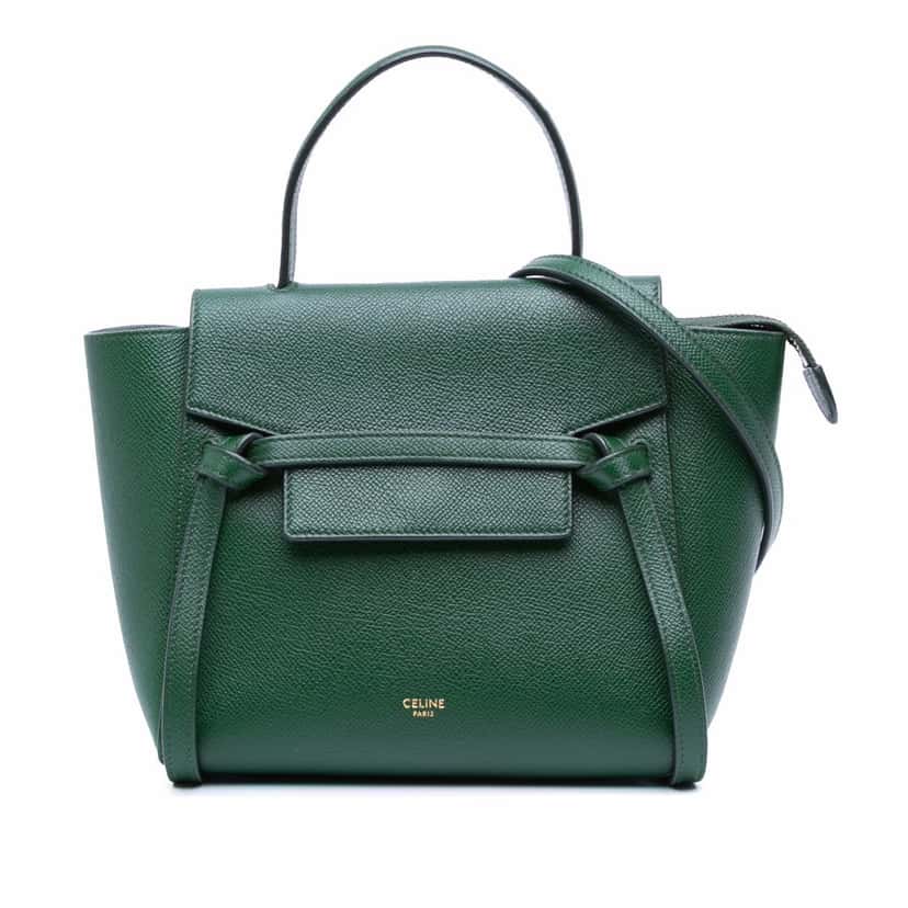 Celine Nano Grained Calfskin Belt Bag Green Leather Good condition - Front View