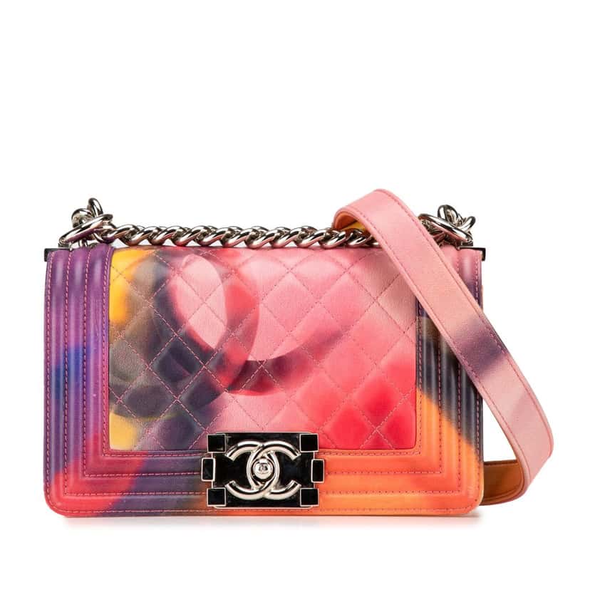 Chanel Small Lambskin Flower Power Boy Flap MultiColor Leather Good condition - Front View