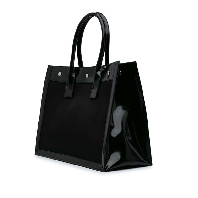 Saint Laurent Small Mesh and Patent Rive Gauche Tote Black Polyester Good condition - Back View