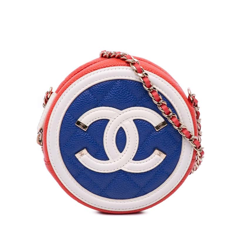 Chanel Tricolor Caviar CC Filigree Round Crossbody Blue Leather Good condition - Front View