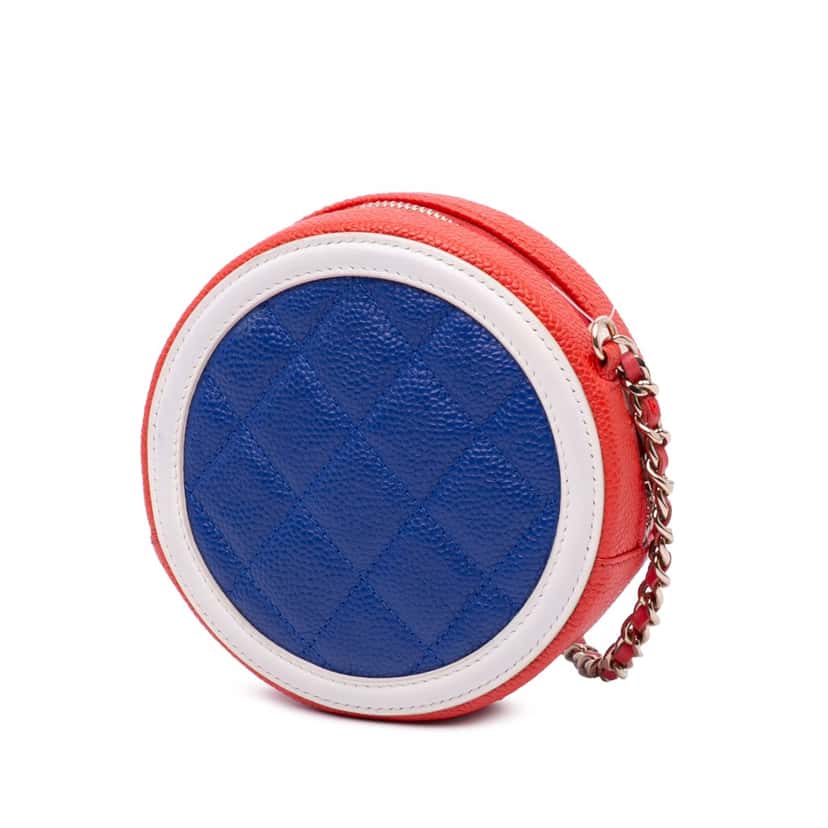Chanel Tricolor Caviar CC Filigree Round Crossbody Blue Leather Good condition - Back View