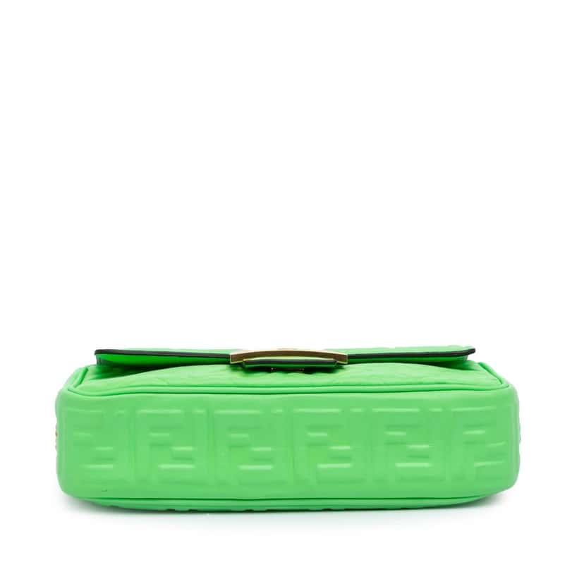 Fendi Zucca Embossed Leather Chain Midi Baguette Green Leather Very good condition - Inside View
