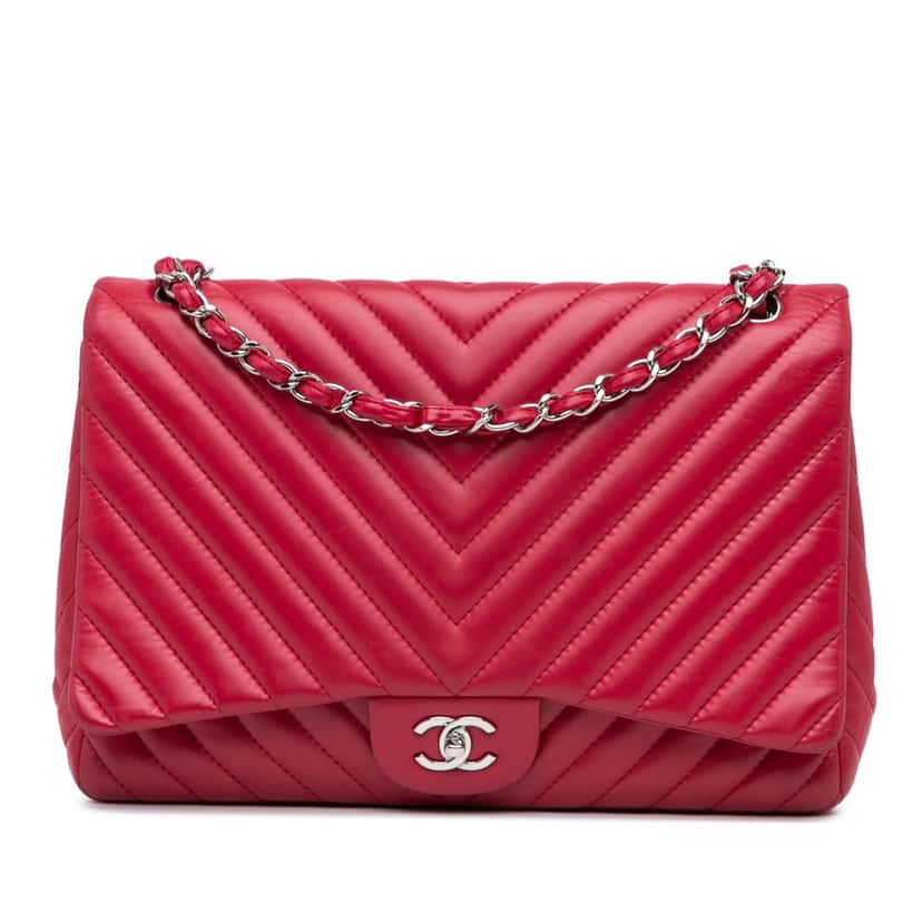 Chanel Maxi Classic Chevron Lambskin Single Flap Pink Leather Good condition - Front View