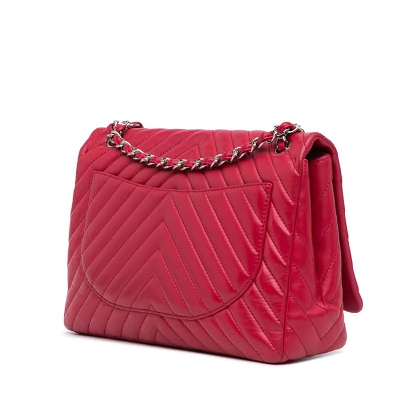 Chanel Maxi Classic Chevron Lambskin Single Flap Pink Leather Good condition - Back View