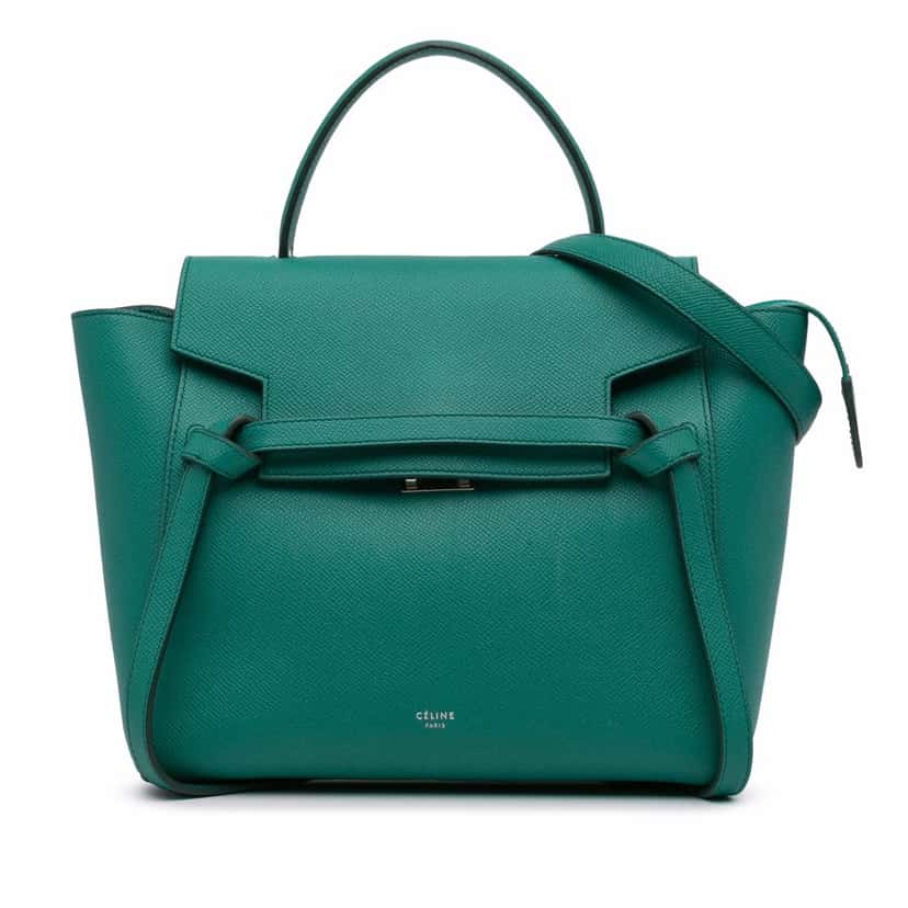 Celine Mini Grained Calfskin Belt Bag Green Leather Good condition - Front View