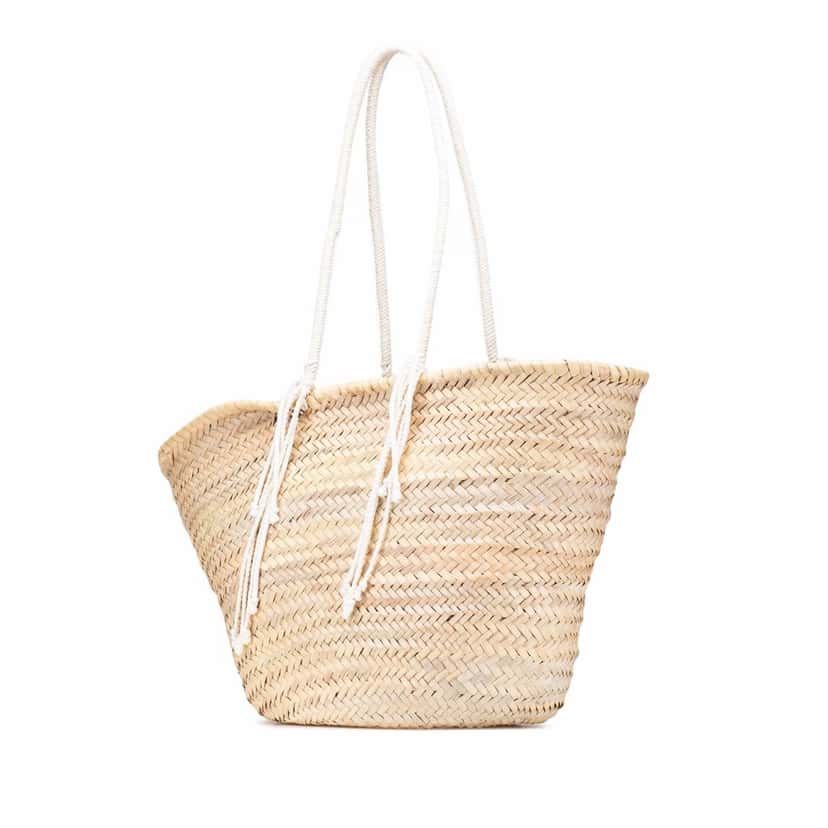 Celine Andre Butzer Large Raffia Classic Wanderer Embroidered Shopping Tote Brown Very good condition - Back View
