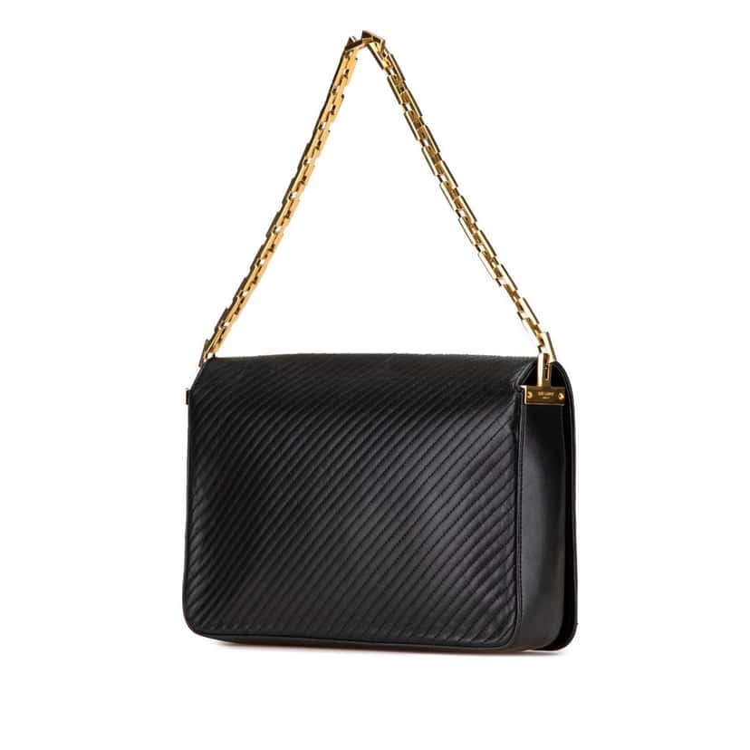 Saint Laurent Quilted Lambskin Babylone Flap Shoulder Bag Black Leather Good condition - Back View