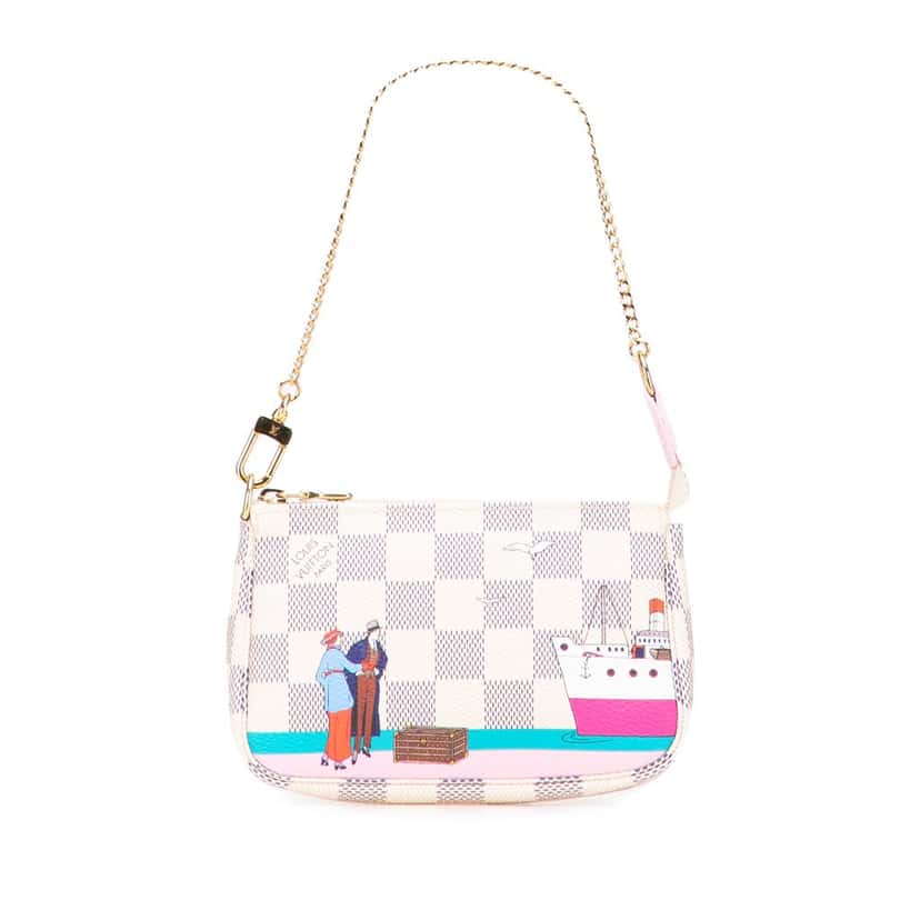 Louis Vuitton Damier Azur Illustre Transatlantic Mini Pochette Accessories White Canvas Good condition - Front View