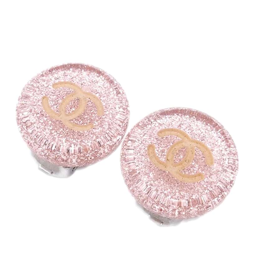 Chanel Resin CC Clip on Earrings Pink Good condition - Front View