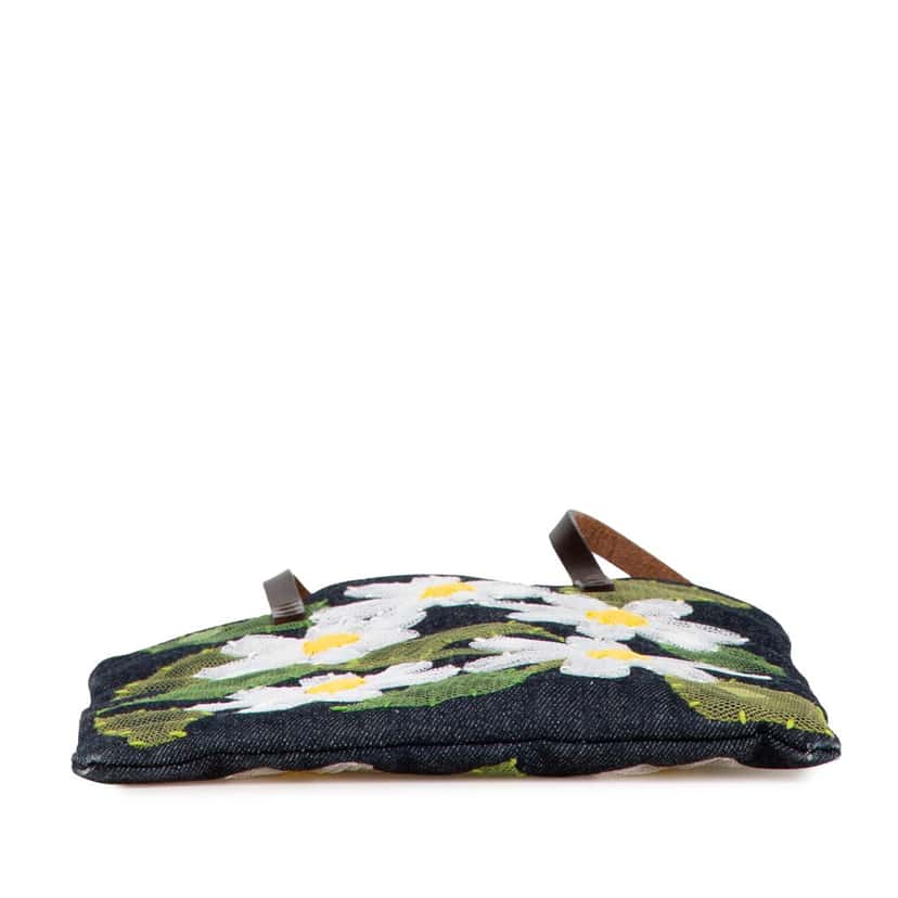 Fendi Denim Floral Applique Tote Blue Denim Good condition - Inside View