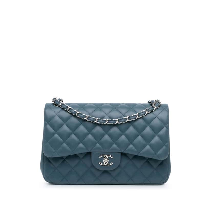 Chanel Jumbo Classic Lambskin Double Flap Blue Leather Good condition - Front View