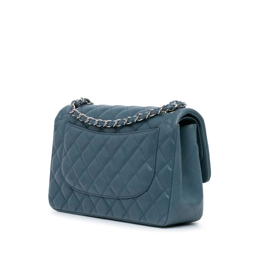 Chanel Jumbo Classic Lambskin Double Flap Blue Leather Good condition - Back View
